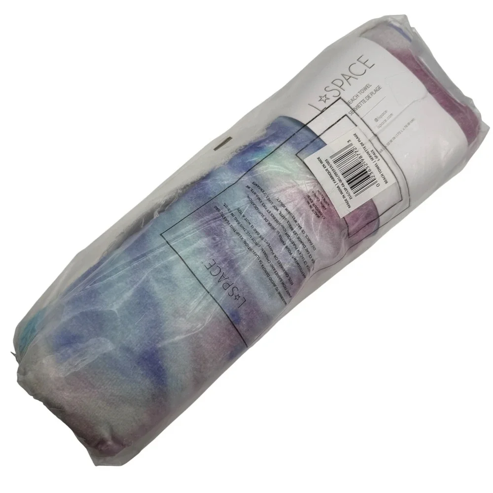 L*Space Beach Towel Tie Dye Purple Blue Cotton Fringe‎ NEW